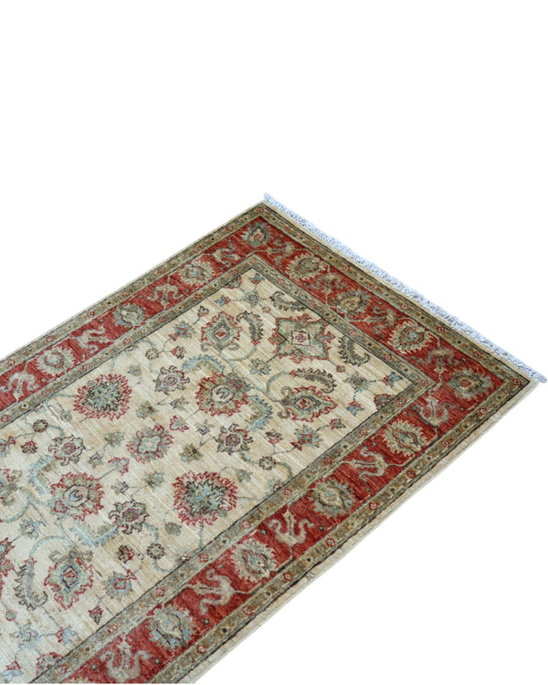 Tappeto Farahan 204x80 cm annodato a mano con motivi raffinati e fondo chiaro.