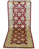 Tappeto Farahan afghano 250x80 cm rettangolare, annodato a mano, con fondo rosso, disegni floreali chiari e cornice decorata.