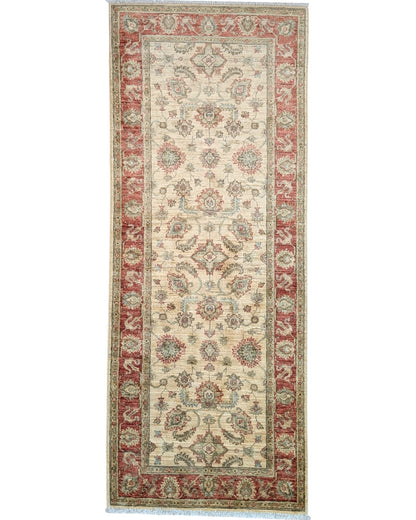 Tappeto Farahan 204x80 cm annodato a mano con motivi raffinati e fondo chiaro.