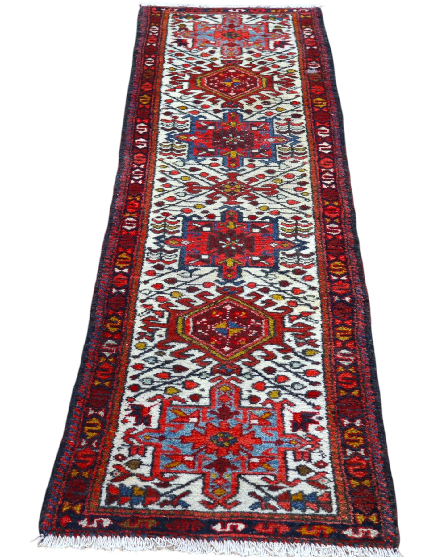 Tappeto Gharage persiano annodato a mano 238x65 cm in lana e cotone, realizzato con colori vegetali.