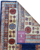 Tappeto Kazak 237x79 cm fondo blu annodato a mano in lana e cotone.