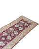 Tappeto Ziegler 261x78 cm, Afghanistan, corridore con fondo rosso borgogna e motivi floreali beige e avorio, annodato a mano in lana vegetale.