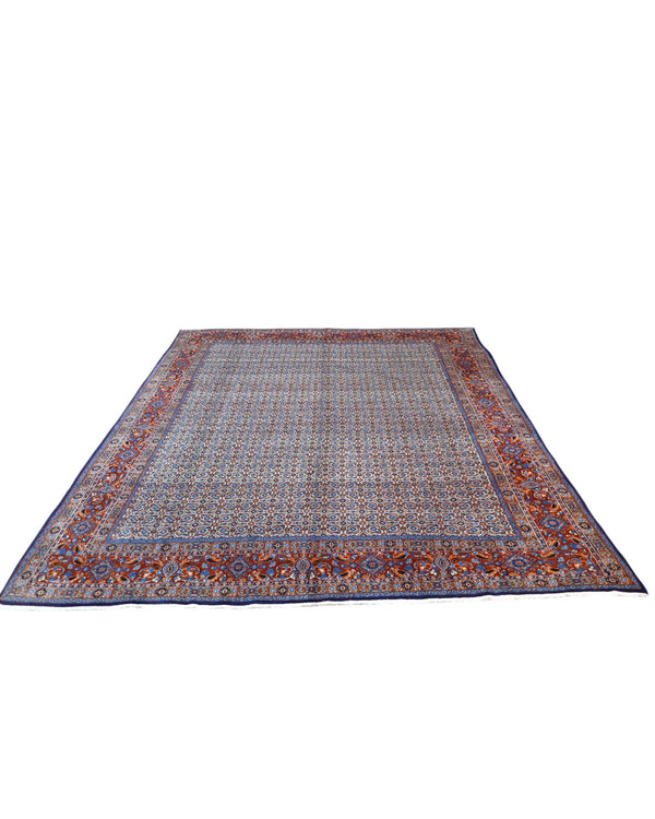 Tappeto Mud persiano 340x243 cm, annodato a mano in lana e cotone, con motivi minuti e dettagliati su fondo chiaro.