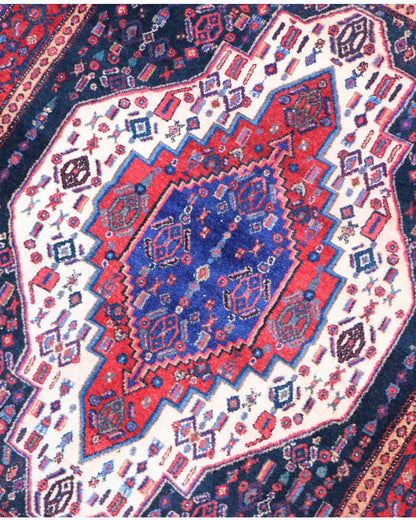 Tappeto persiano blu con dettagli rossi 160x134 cm per soggiorno