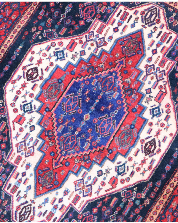 Tappeto persiano blu con dettagli rossi 160x134 cm per soggiorno