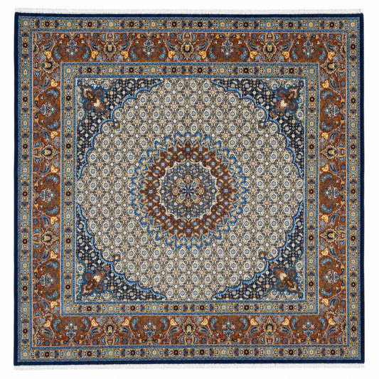 Tappeto Persiano Mud 225x223 cm Avorio Blu e Ruggine Floreale