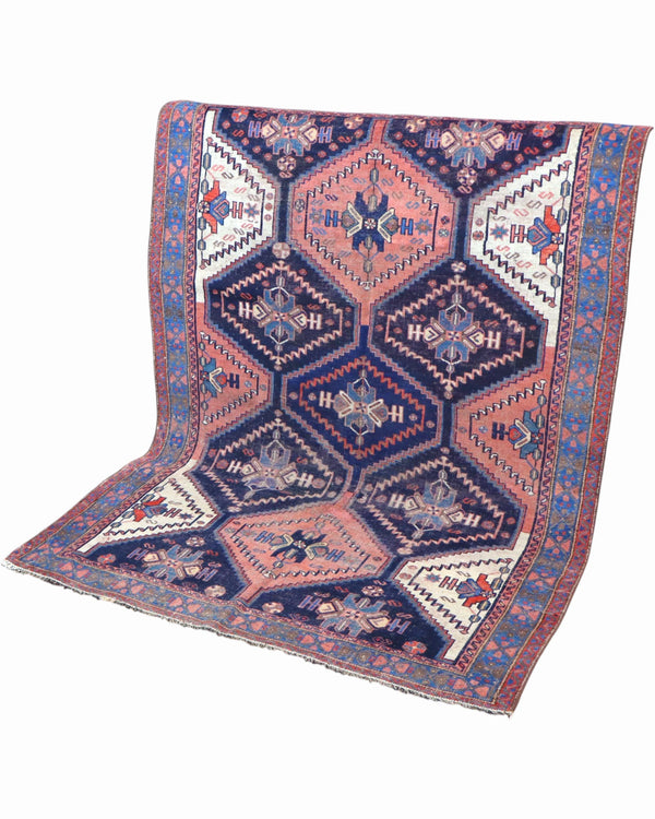 Tappeto Persiano Afshari Antico 185x137 cm in lana con motivi geometrici e dettagli tribali.