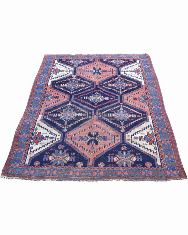 Tappeto Afshari Antico 185x137 cm con design a losanghe e bordure decorative tradizionali.