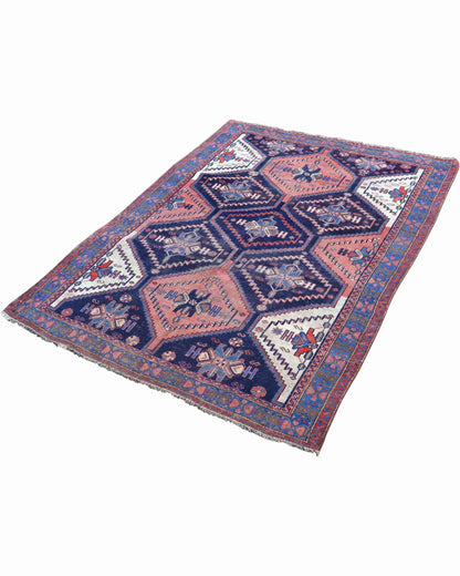 Tappeto Orientale Afshari Antico 185x137 cm annodato a mano con motivi geometrici persiani.