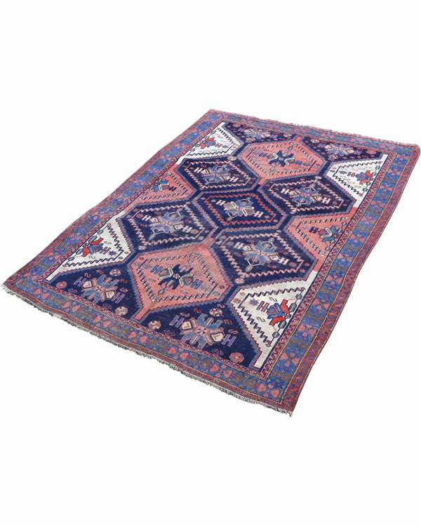 Tappeto Orientale Afshari Antico 185x137 cm annodato a mano con motivi geometrici persiani.
