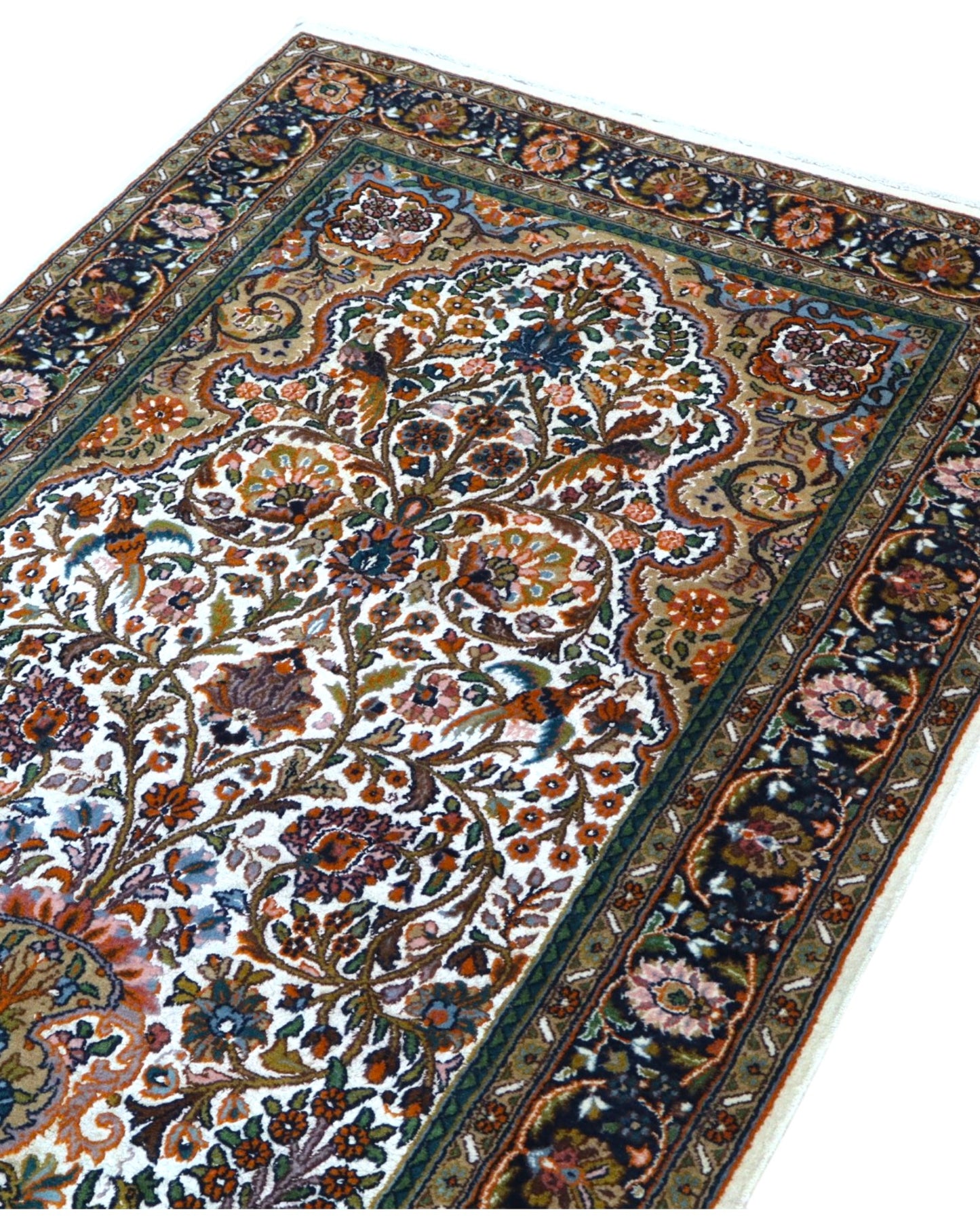 Tappeto persiano beige con dettagli oro e blu 152x93 cm per soggiorno