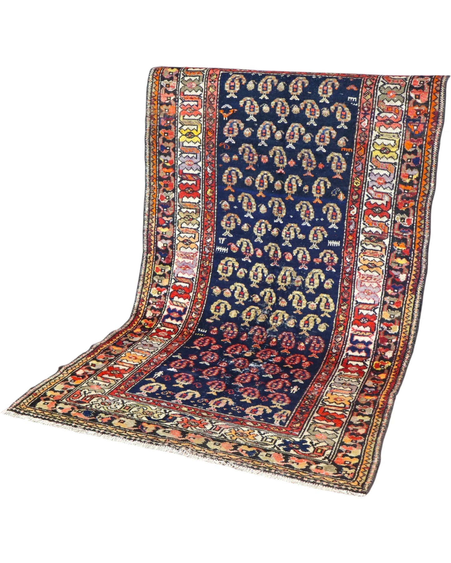 Tappeto Persiano Bakhtiyari 205x125 cm in lana con piccoli motivi ornamentali e bordure decorate.