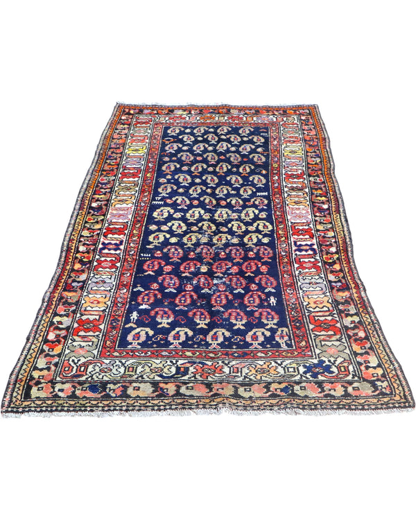 Tappeto Bakhtiyari 205x125 cm con design Boteh tradizionale e cornici nei toni del rosso e avorio.