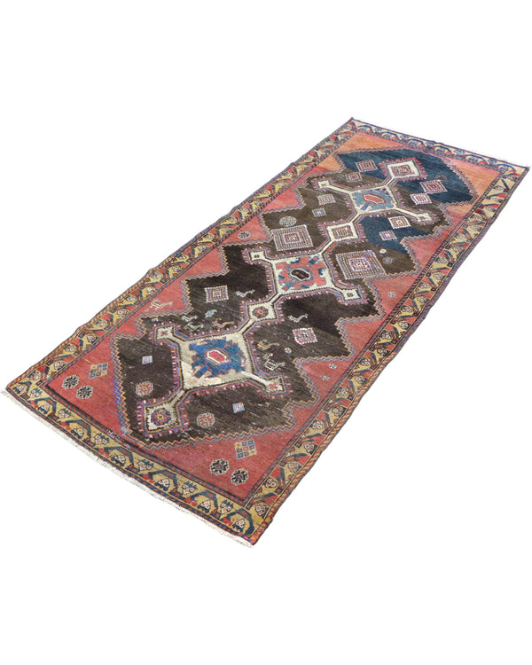 Tappeto Persiano Bakhtiyari 238x105 cm annodato a mano dal design geometrico classico.