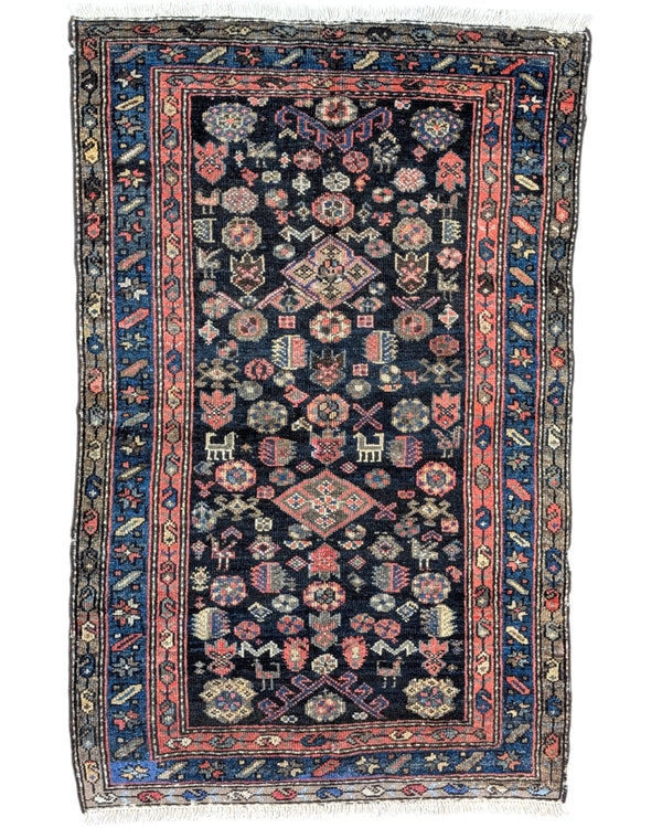 Tappeto Persiano Malayer Antico 161x102 cm in lana con medaglioni romboidali e bordura tradizionale.