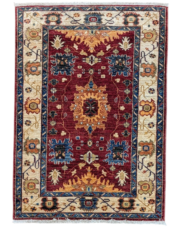 Tappeto persiano 159x106 cm rosso con motivi geometrici in soggiorno elegante