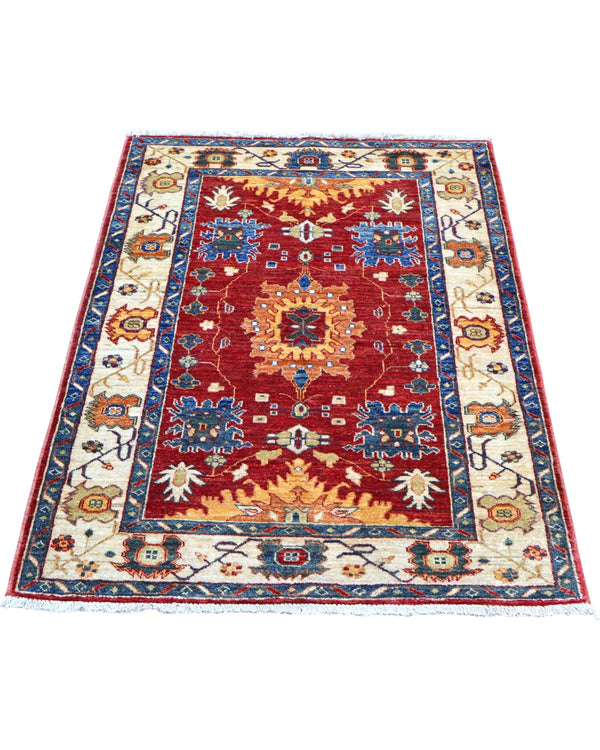 Tappeto Farahan rosso 159x106 cm con medaglione centrale in salotto