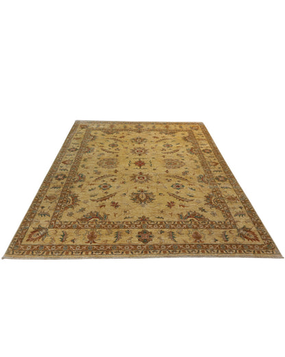 Tappeto Farahan avorio 290x200 cm annodato a mano, con motivi floreali verde, tortora e mattone su fondo chiaro, lana pregiata tinta vegetale, provenienza Afghanistan.