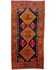 Tappeto Gharabagh Antico 230x112 cm annodato a mano con tre medaglioni romboidali e motivi floreali.
