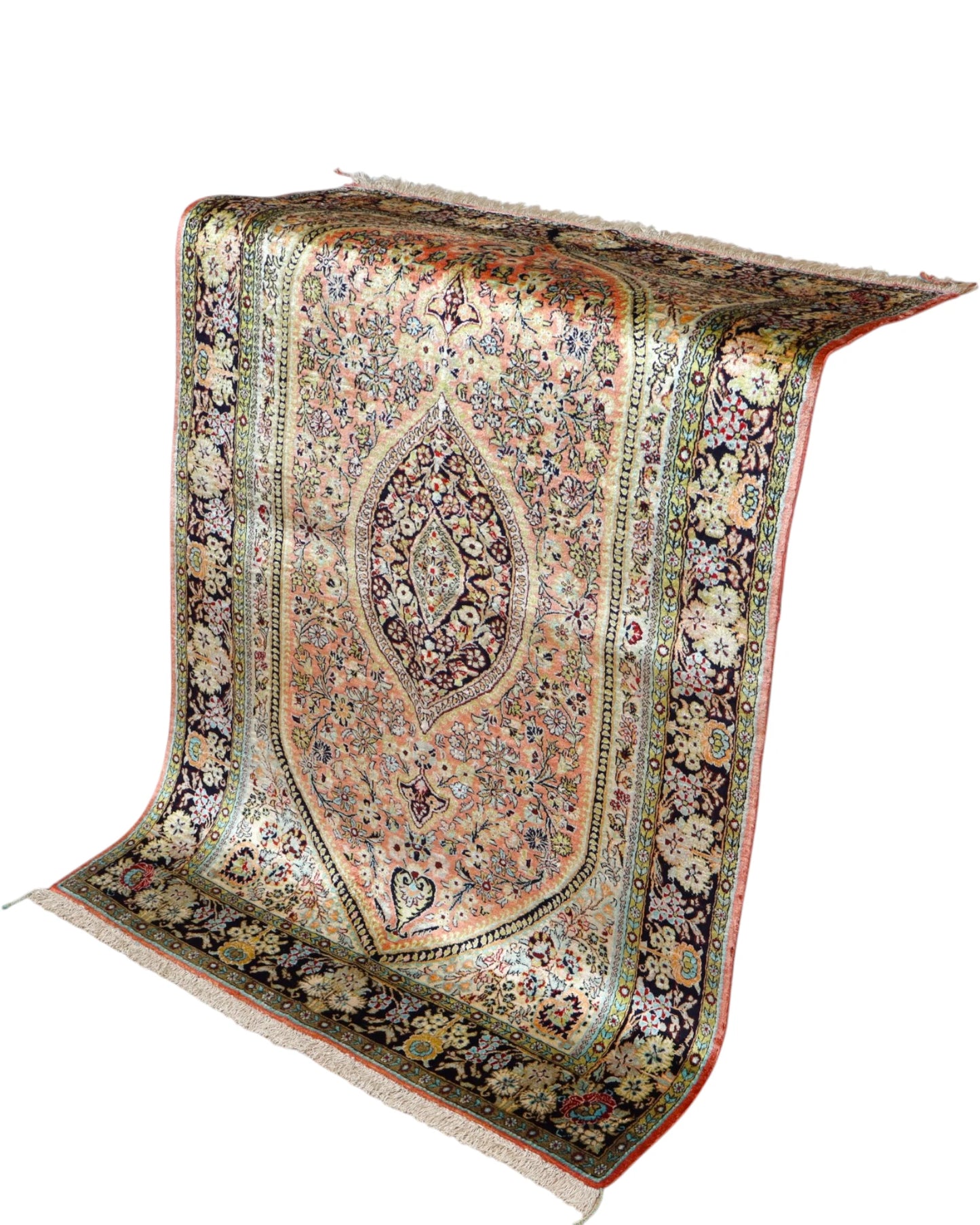Tappeto India 160x104cm annodato a mano con motivi floreali