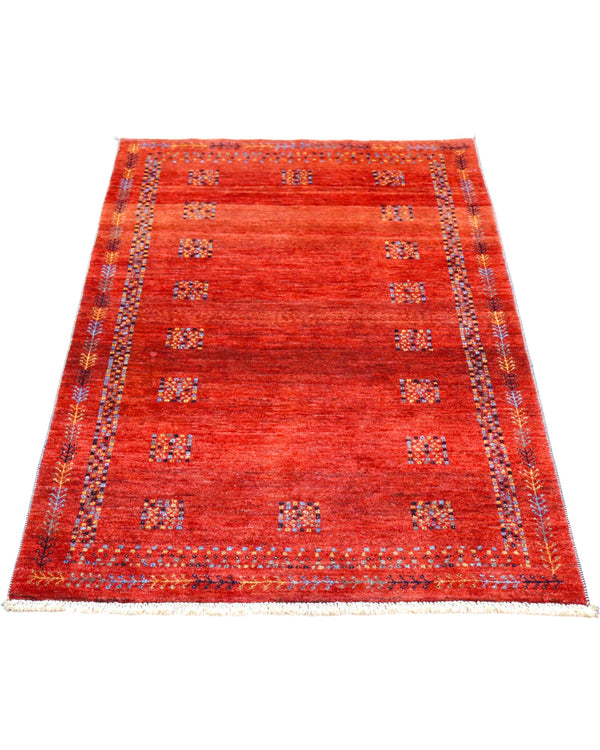 Tappeto persiano 150x100 cm rosso minimal con motivi geometrici in soggiorno