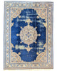 tappeto persiano Kerman annodato a mano 348x254 cm blu zaffiro con medaglione centrale e dettagli floreali