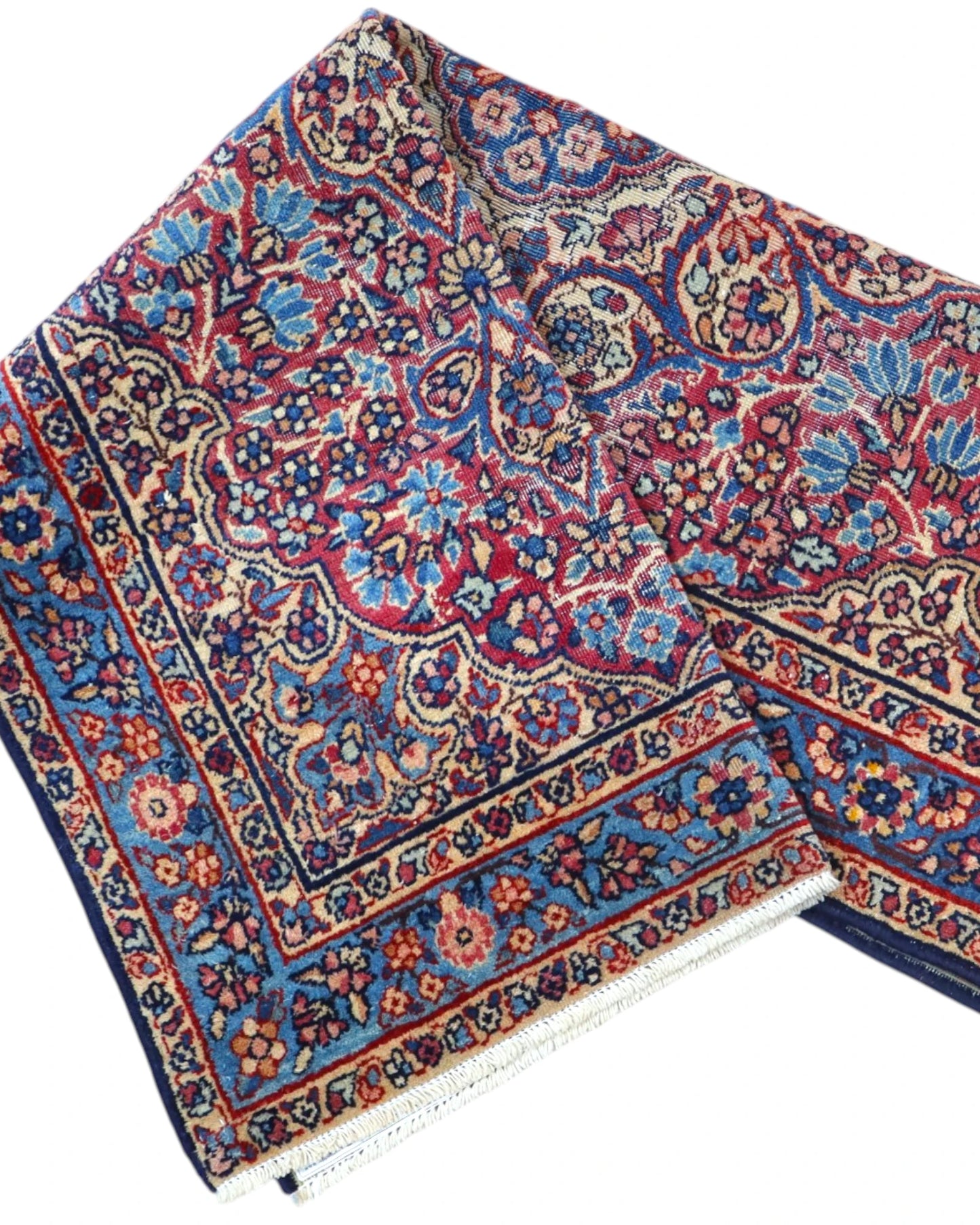 Tappeto Persiano Liliyan 180x50 cm annodato a mano nei toni del rosso e del blu.