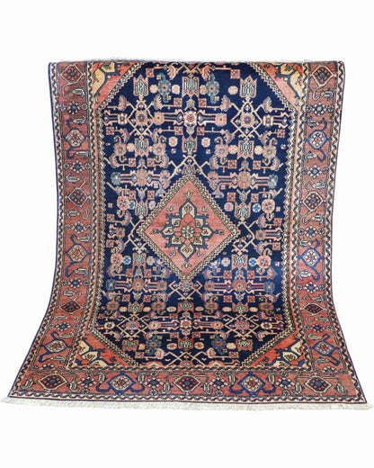 Tappeto Persiano Malayer Antico 191x132 cm in lana con motivi geometrici e floreali tradizionali.