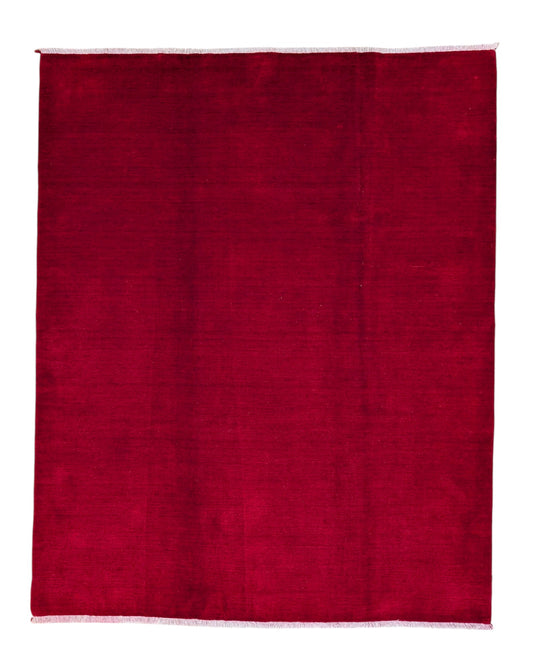 Tappeto moderno persiano 235x190 cm monocromatico rosso rubino, annodato a mano in lana e cotone.