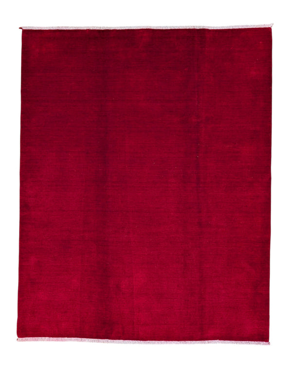 Tappeto moderno persiano 235x190 cm monocromatico rosso rubino, annodato a mano in lana e cotone.