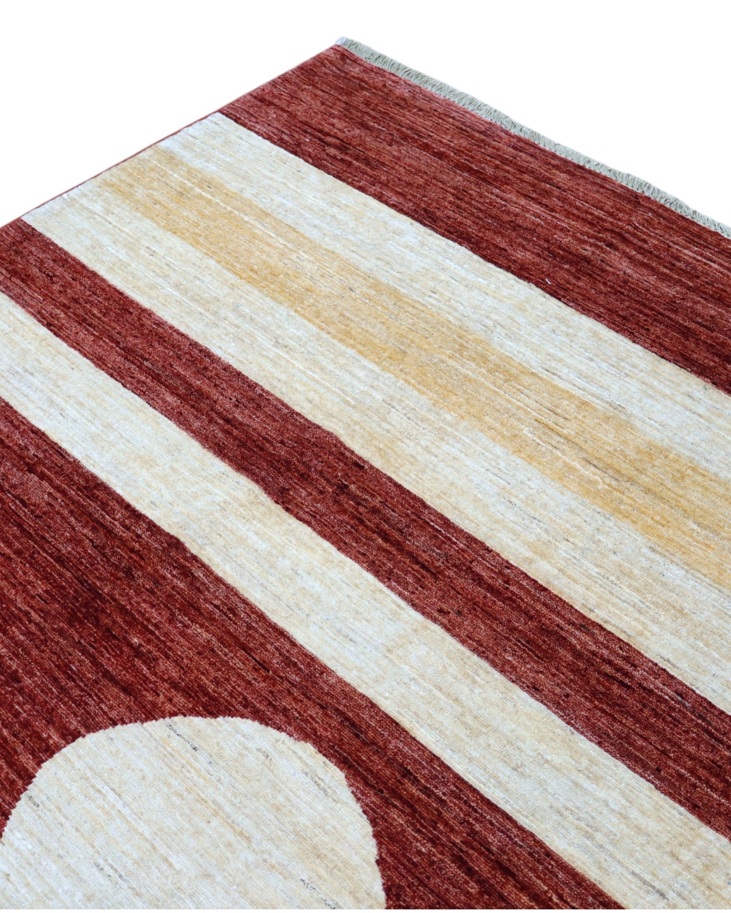 Tappeto Moderno persiano 300x200 cm con fondo bordeaux, fasce beige e fiore centrale avorio, tramato ed annodato a mano.