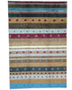 Tappeto Moderno persiano 276x185 cm con fasce multicolori in azzurro, beige, rosso e marrone, tramato ed annodato a mano.
