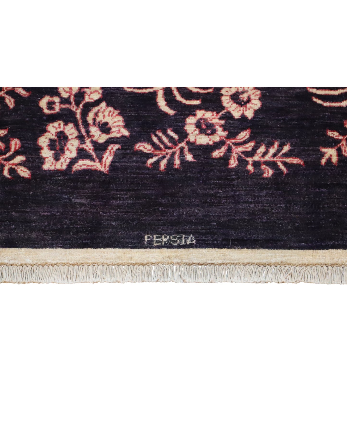 Tappeto moderno “Fiori di Darios” 236x183 cm, annodato a mano, fondo grigio scuro con motivi floreali e rametti beige/crema, lana tinta vegetale, certificato incluso.