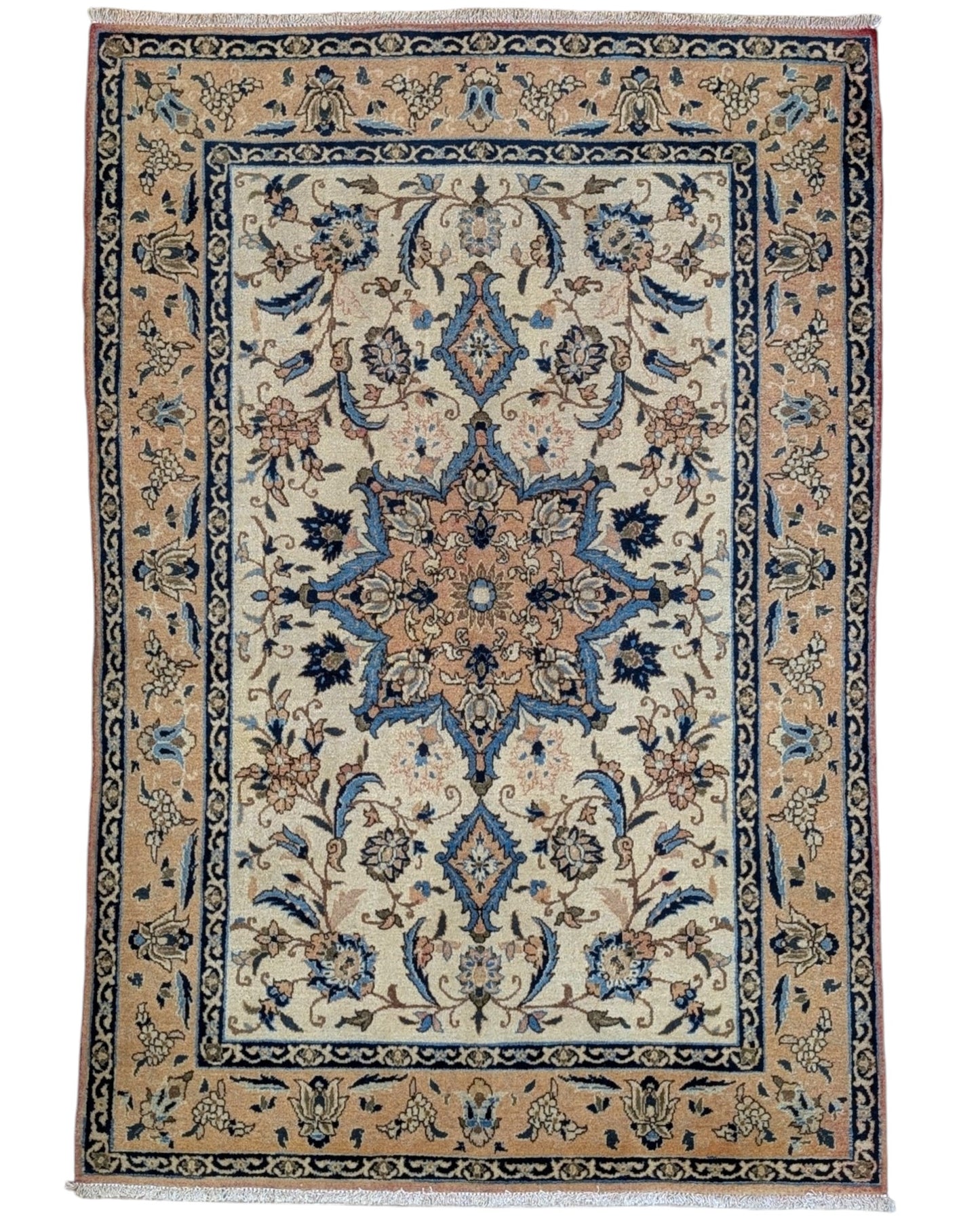 Tappeto persiano 159x106 cm beige con medaglione floreale in soggiorno elegante