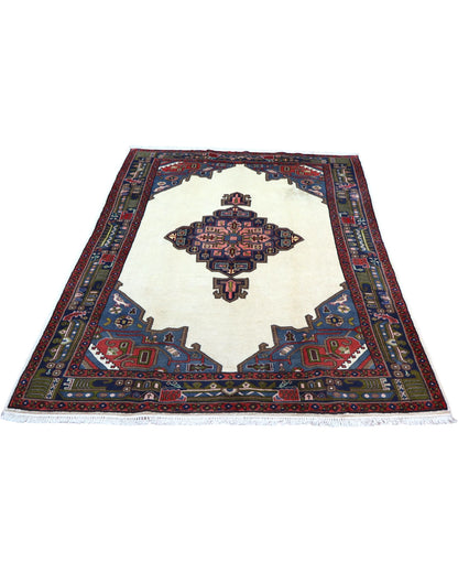 Tappeto beige e blu 240x160 cm con medaglione, ideale per camera da letto.