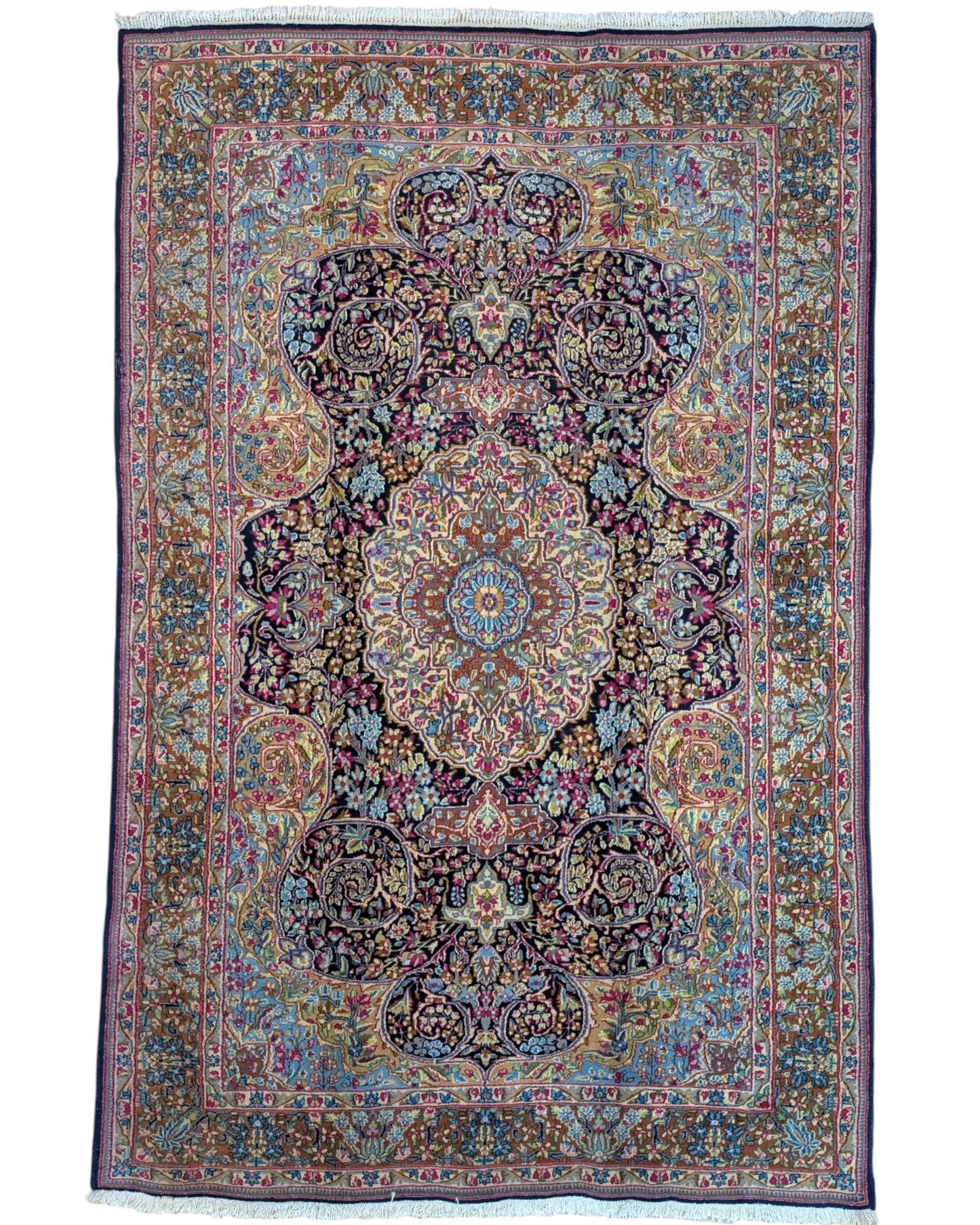 Tappeto persiano Kirman 244x158 cm floreale per soggiorno elegante