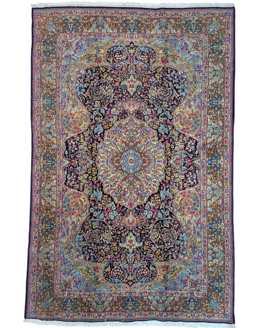 Tappeto persiano Kirman 244x158 cm floreale per soggiorno elegante
