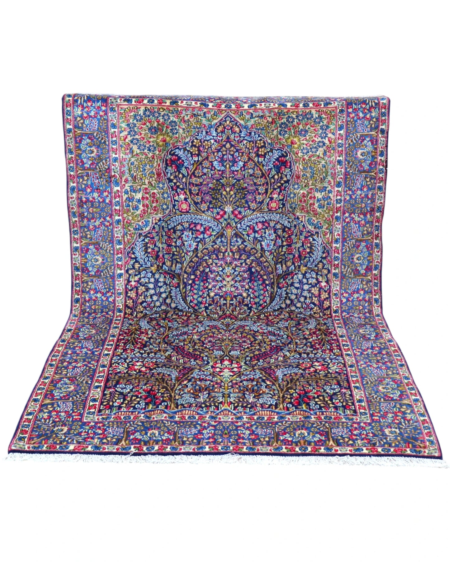 Tappeto Kirman 247x153 cm in blu e fucsia per corridoio elegante