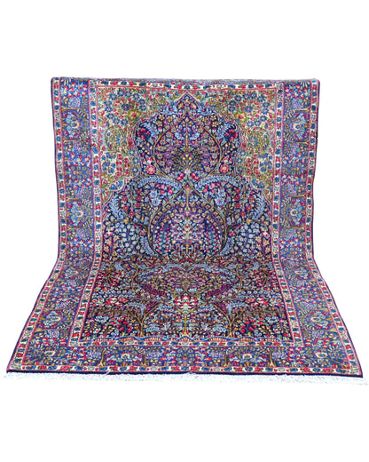 Tappeto Kirman 247x153 cm in blu e fucsia per corridoio elegante
