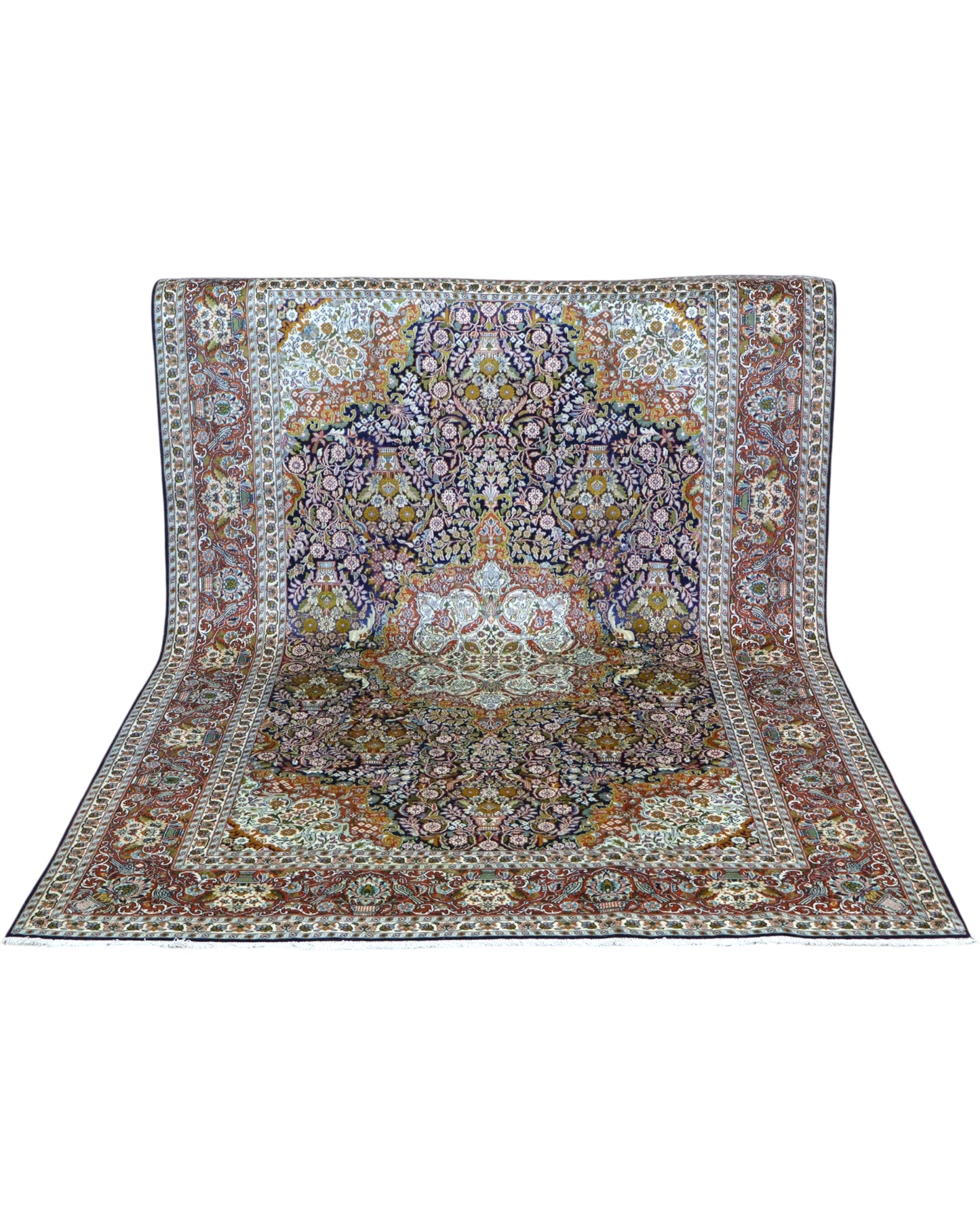 Tappeto indo persiano beige e blu 275x180 cm per grandi spazi