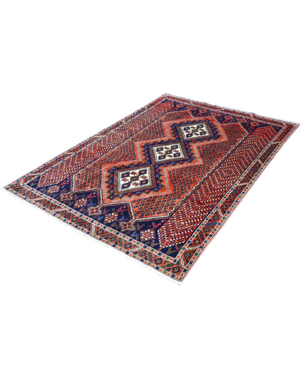 Tappeto Persiano Afshari 231x168 cm Rosso Terracotta e Blu Geometrico