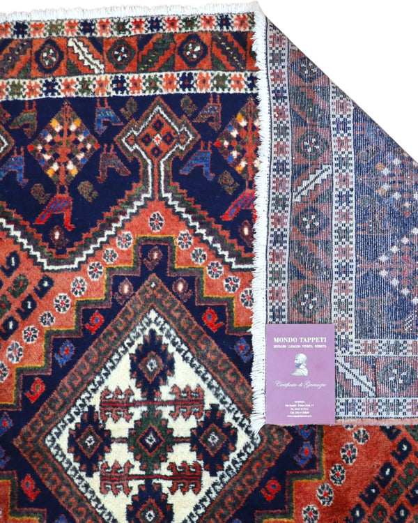 Tappeto Persiano Afshari 231x168 cm Rosso Terracotta e Blu Geometrico