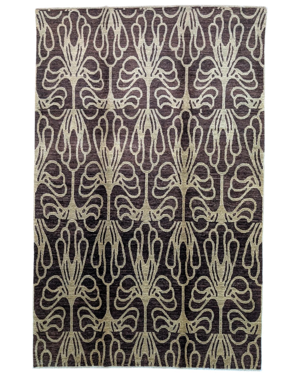 Tappeto 275x178 cm marrone scuro e avorio con motivo geometrico per soggiorno elegante.
