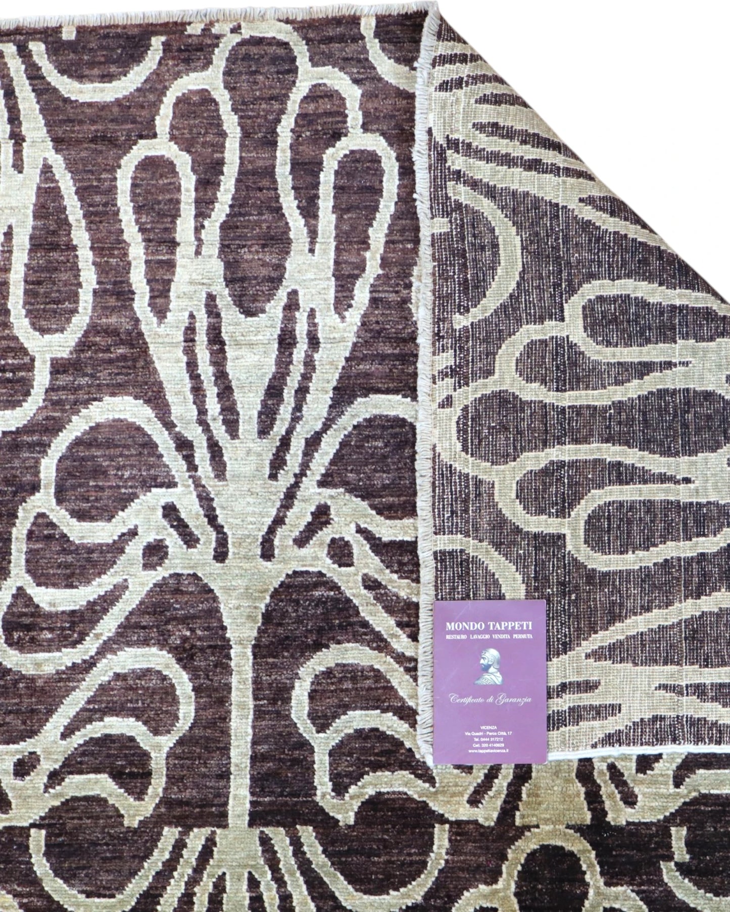 Tappeto Persiano Gabbeh 275x178 cm Marrone Scuro e Avorio Geometrico