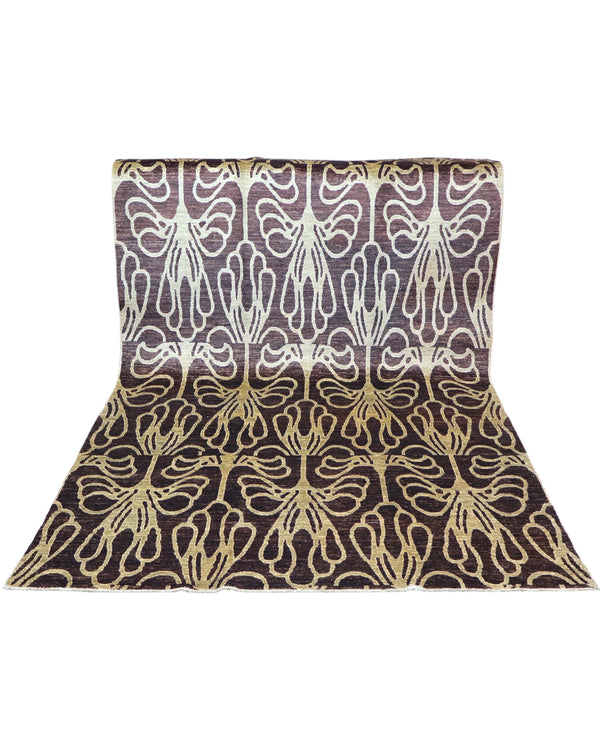 Tappeto persiano Gabbeh 275x178 cm in lana marrone e beige per camera moderna.
