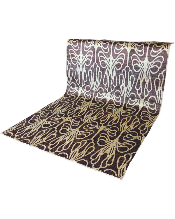 Tappeto 275x178 cm marrone scuro con decori avorio per zona living raffinata.