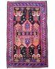 Tappeto Persiano Hamedan 236x145 cm nero e rosa con motivi geometrici per soggiorno.