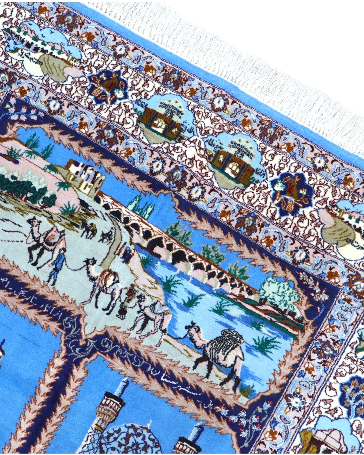 Tappeto Persiano Isfahan 160x107 cm Blu Beige Medaglione