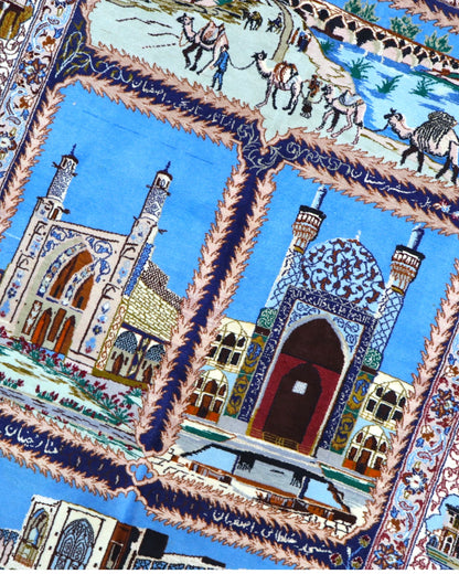 Tappeto Persiano Isfahan 160x107 cm Blu Beige Medaglione