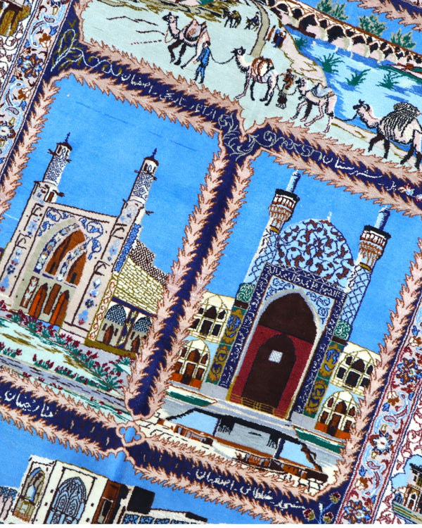 Tappeto Persiano Isfahan 160x107 cm Blu Beige Medaglione
